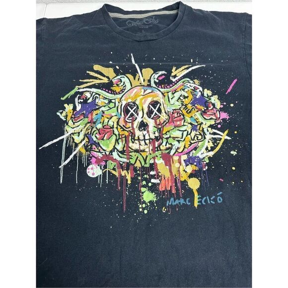 Marc Ecko Black Cotton Men’s Skull Paint T-Shirt Size L - Picture 2 of 11